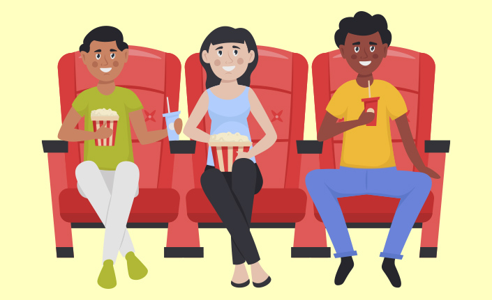 Vennegruppe i biografen